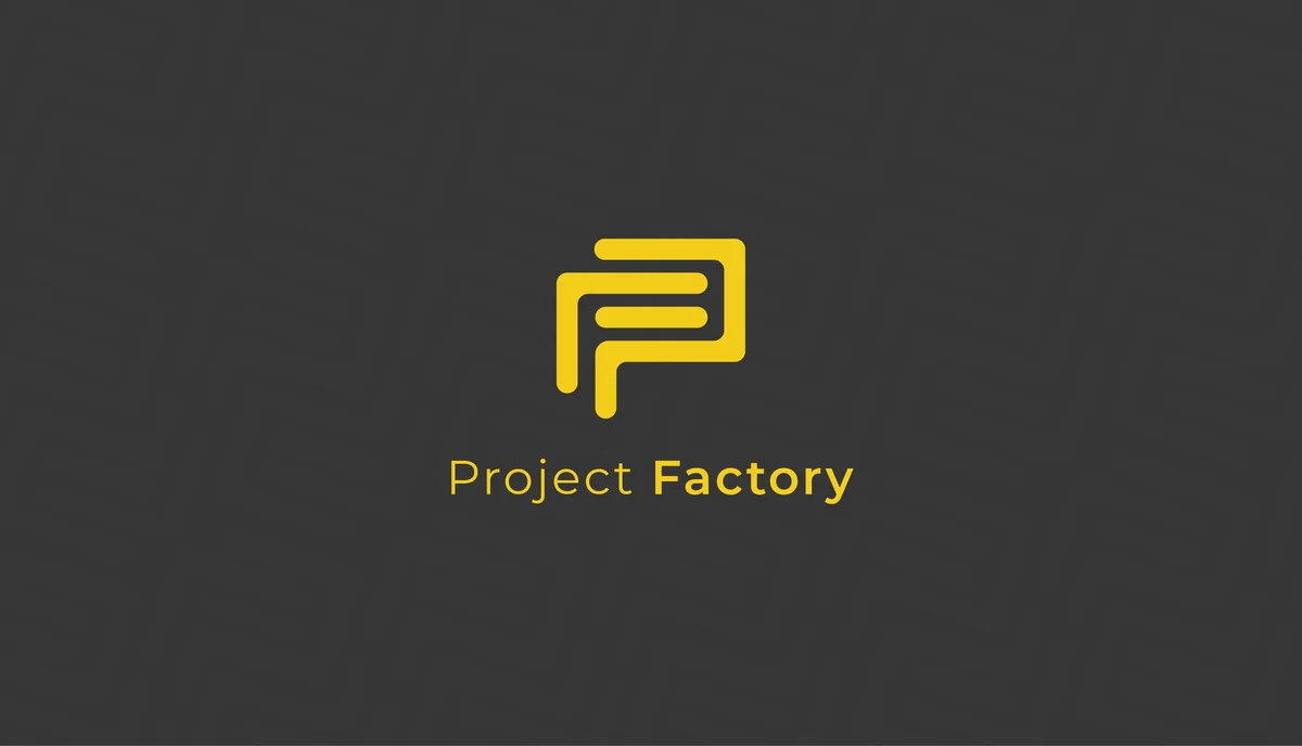 The Project Factory monogram in yellow on a dark ground, with the wordmark set beneath it.