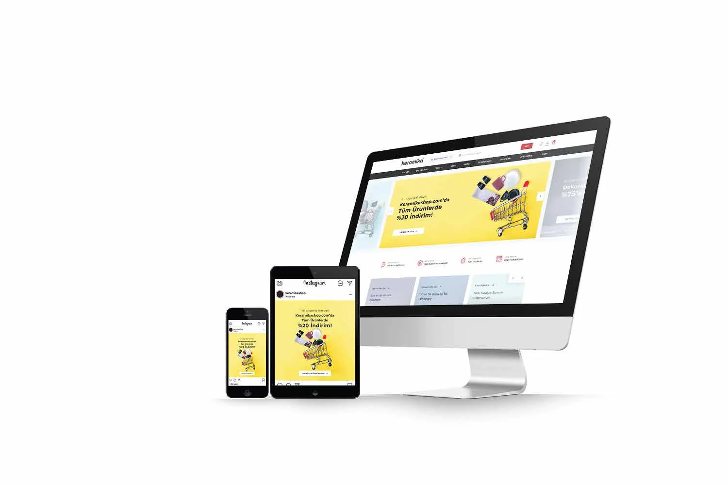 The keramikashop.com storefront shown on desktop, laptop and phone.