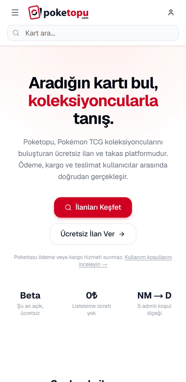 Dar ekranda Poketopu ana sayfası; arama çubuğu ve başlık dikey olarak sıralanmış.