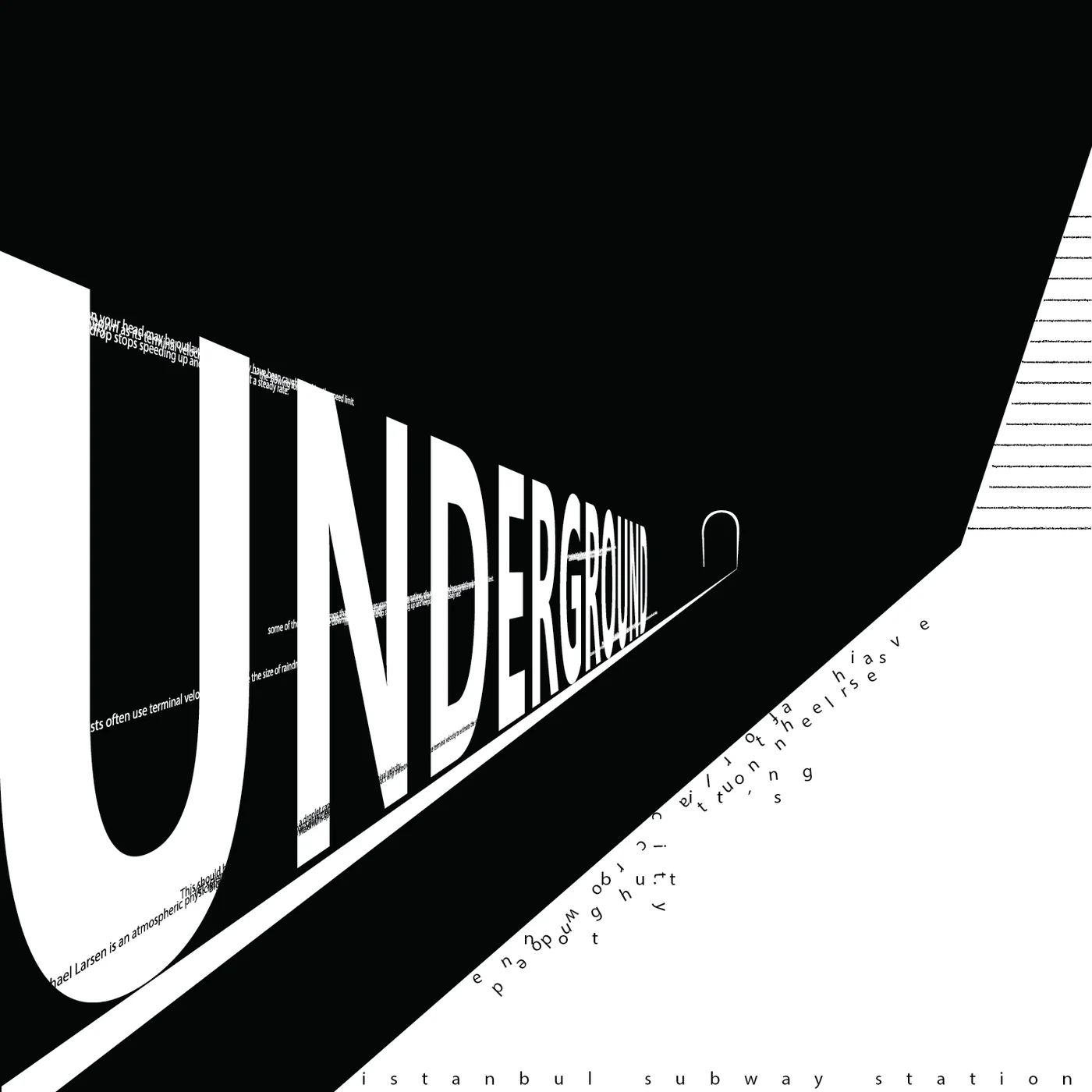 UNDERGROUND sözcüğünün uzaklaşan bir perspektife doğru aktığı siyah beyaz tipografik afiş.